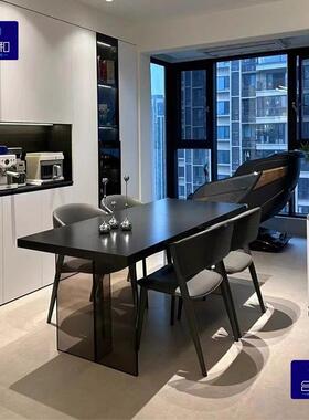 新款岩板小餐桌餐纯黑轻奢现代简约家用大户型挂长IQL方形悬浮下