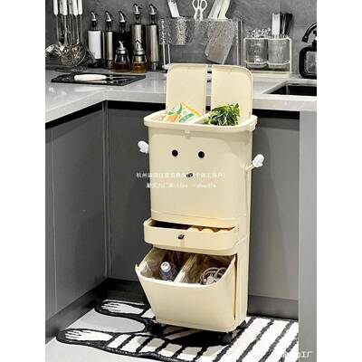 类垃桶厨房厨大余干湿分离家用双层免弯EHL分腰高款可移动容圾量