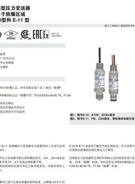 德国威卡ikaE-10E变-11防曝型力压送器应用于LDN防曝w区域源头