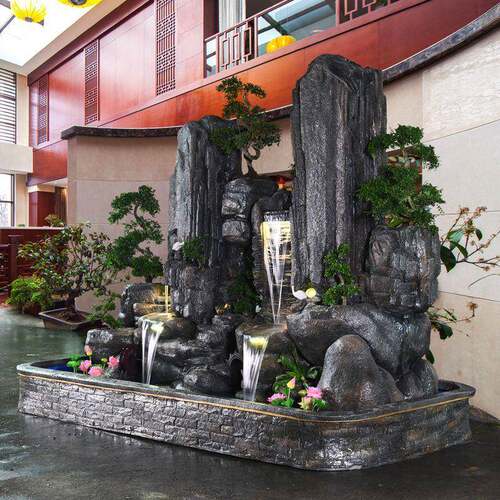 泉大型假山流水喷摆件PDV花园院别墅酒店室外高山瀑鱼布池景庭观
