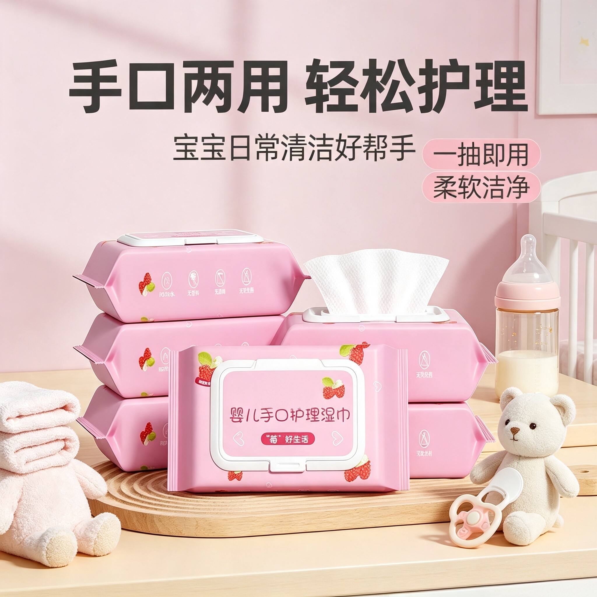 婴儿手口两用棉柔湿巾便携