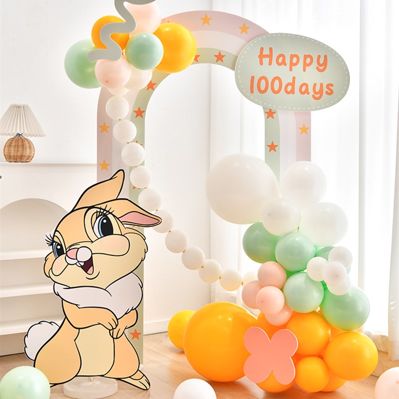 兔宝宝百日宴100天场景布置男女孩岁满月气球装饰定制kt板背景墙3