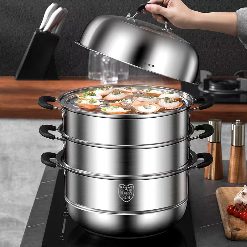 蒸锅30不锈钢三层加厚家用小2层笼屉大号蒸笼馒头蒸鱼电磁炉