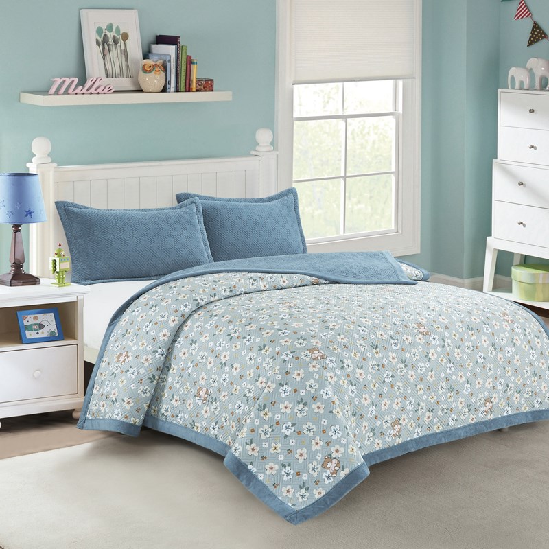 秋冬一面绒一面棉床盖三件宝宝绒绗缝被加绒面夹棉床单