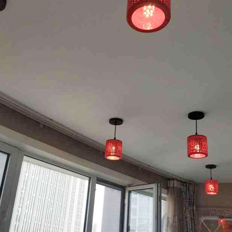 红灯笼阳台过道玄关吊灯门厅走道灯中式陶瓷小吊灯笔斗园柱形