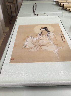 张大千观音座像国画高清微喷写意人物挂画玄关装饰画走廊过道壁画