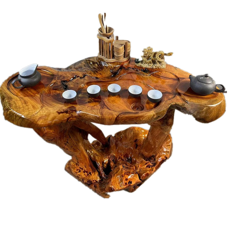 金丝楠木根雕茶台整体实木茶桌树根茶几家用客厅阳台一体原木茶海