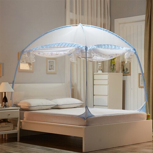 升级加厚支架蚊帐拉链三开门蒙古包有底无底1.2米1.5m1.8m床家用