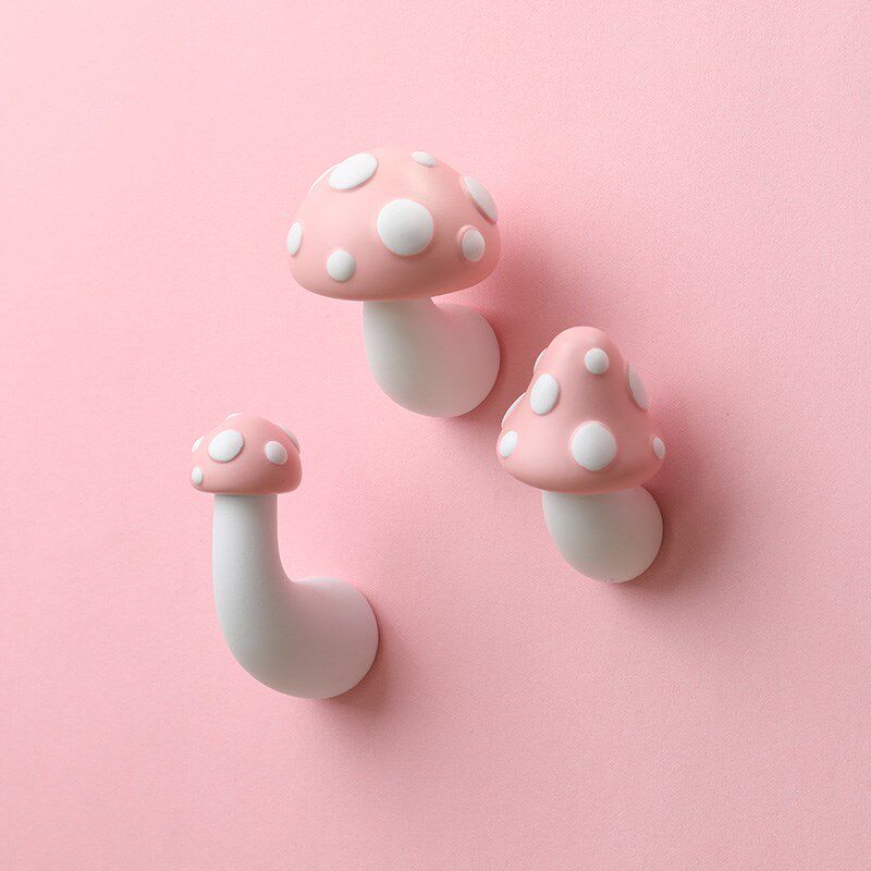 粉色蘑菇1套3个图钉按钉工字钉卡通可爱立体装饰软木板毛毡墙装饰