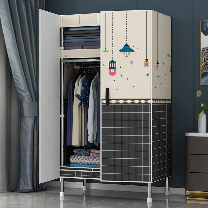 磁吸开合衣柜卧室家用宿舍衣柜出租房用布衣柜加厚加粗全钢架衣橱