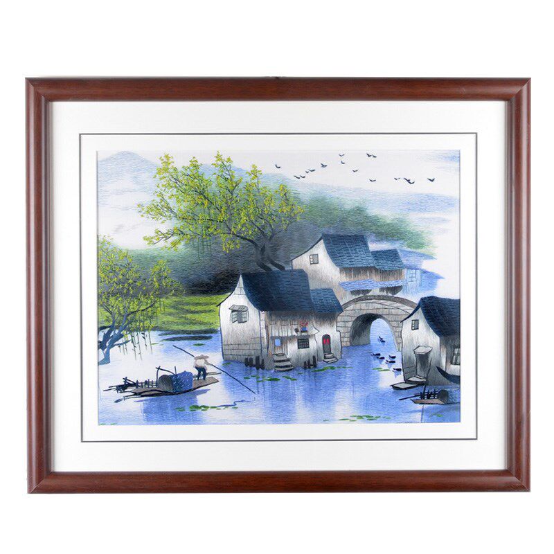 精细纯手工苏州刺绣画苏绣成品挂画餐厅卧室书房装饰画 水乡