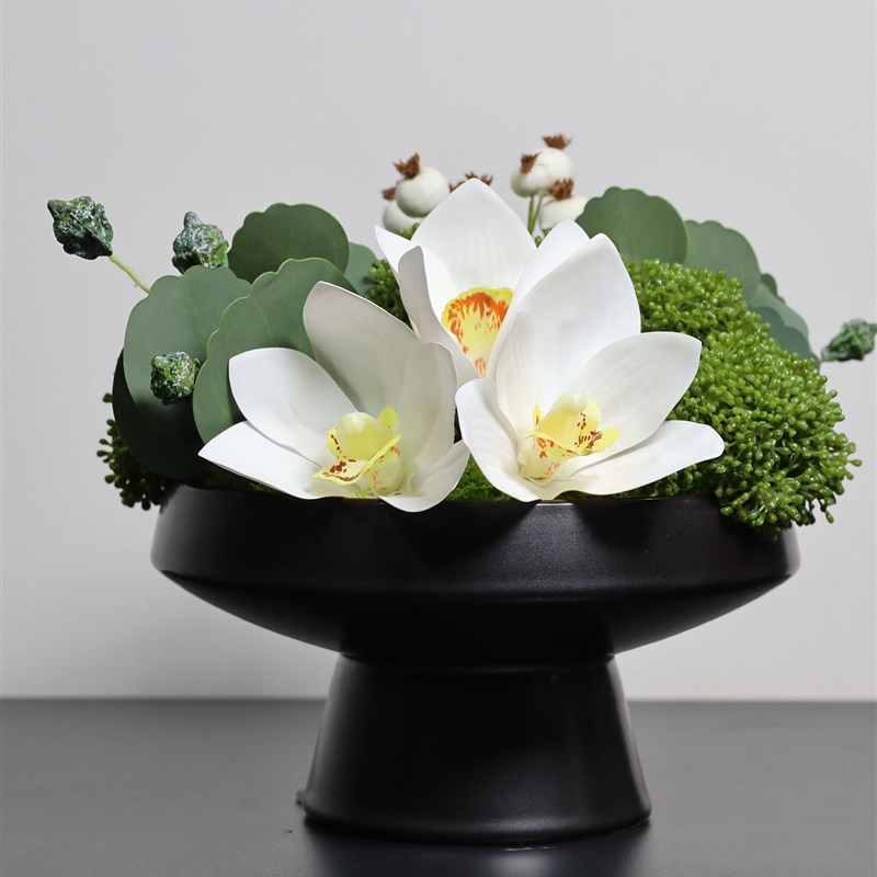 酒店圆桌中间摆件仿真花餐桌高端台花摆花餐厅花艺商务洽谈桌花