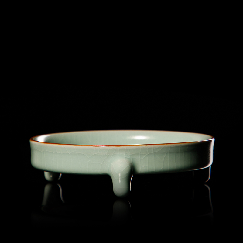 宋朴汝窑汝瓷三足壶承干泡台壶托茶具配件家用陶瓷茶壶垫开片可养