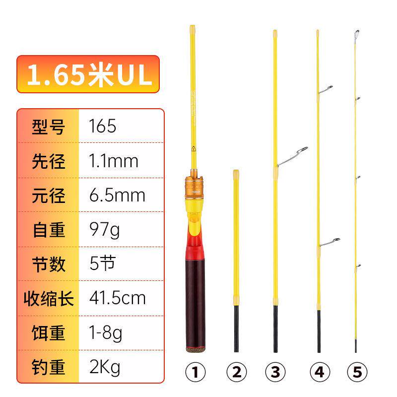特奔玲珑青春版路亚竿五节变四节弹射杆溪流马口白条UL微物杆鱼杆
