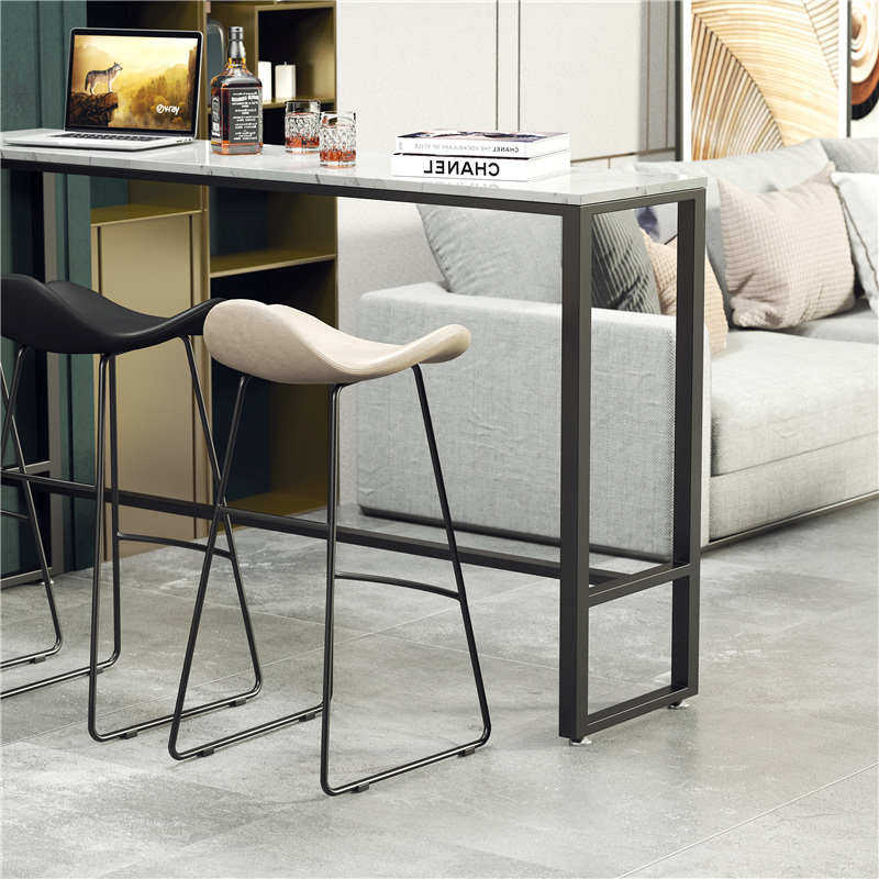 黑色大理石吧台桌椅商用靠墙店水吧创意前台高脚奶茶桌桌靠窗家用