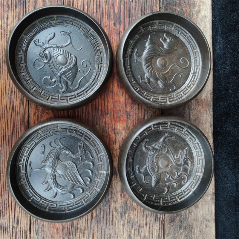 天然原石雕刻四大神兽笔洗水滴匠心打造文房用品复古怀旧实用收藏