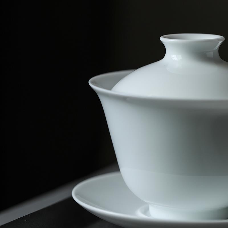 整套茶具套装景德镇陶瓷功夫茶具高白瓷亮白盖碗小茶杯六件套