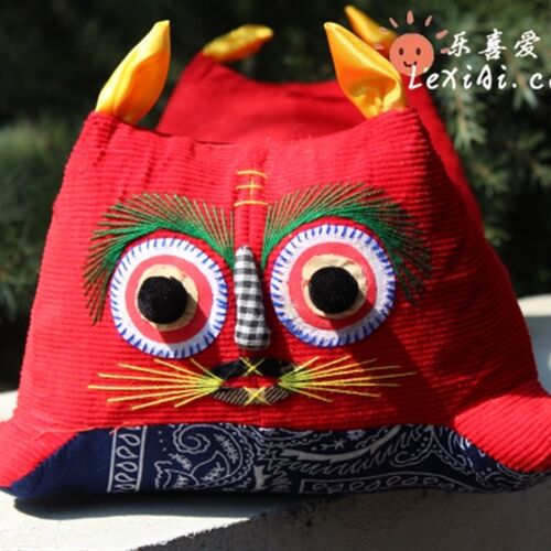 乐喜爱陕西布老虎中国风民间工艺品纯手工虎头枕头抱枕摆件玩具