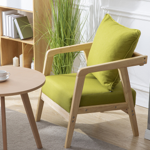 北欧单人沙发椅实木布艺小户型现代咖啡厅奶茶简约卡座店椅子双人