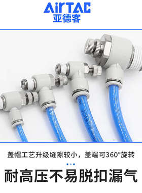亚德客304不锈钢气管接头PSL4/6/8-M5/01/02-S气缸节流阀