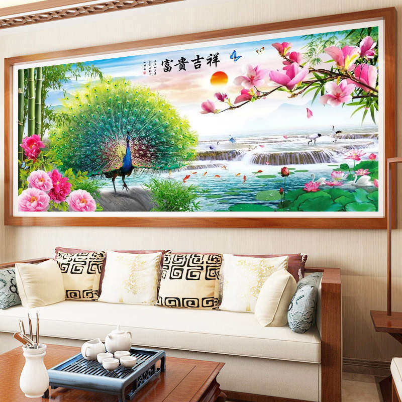 印花十字绣2025新款客厅大幅花绣孔雀开屏手工牡丹花卉开富贵自己