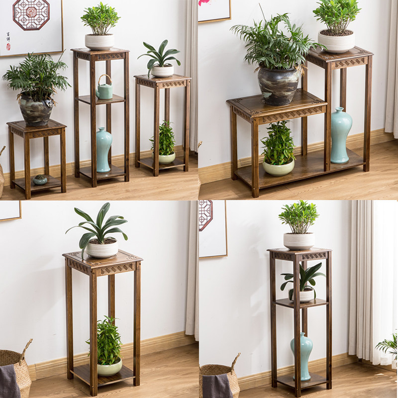 竹花架实木中式客厅室内花盆几花阳台子绿盆景落地吊兰置物架萝架
