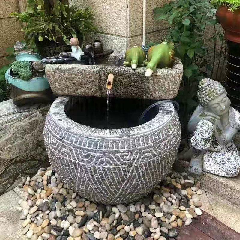 石雕鱼缸青石花盆仿古水缸手工石盆庭院石缸石头圆缸定做养鱼种花