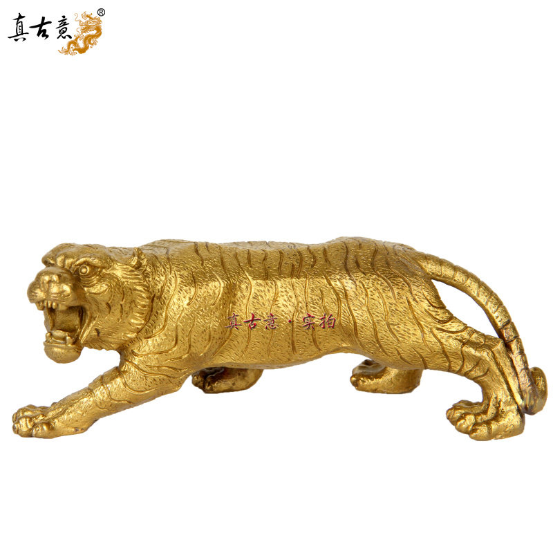 真古意 黄铜老虎摆件铜虎摆件生肖虎装饰品铜上山虎工艺品摆设