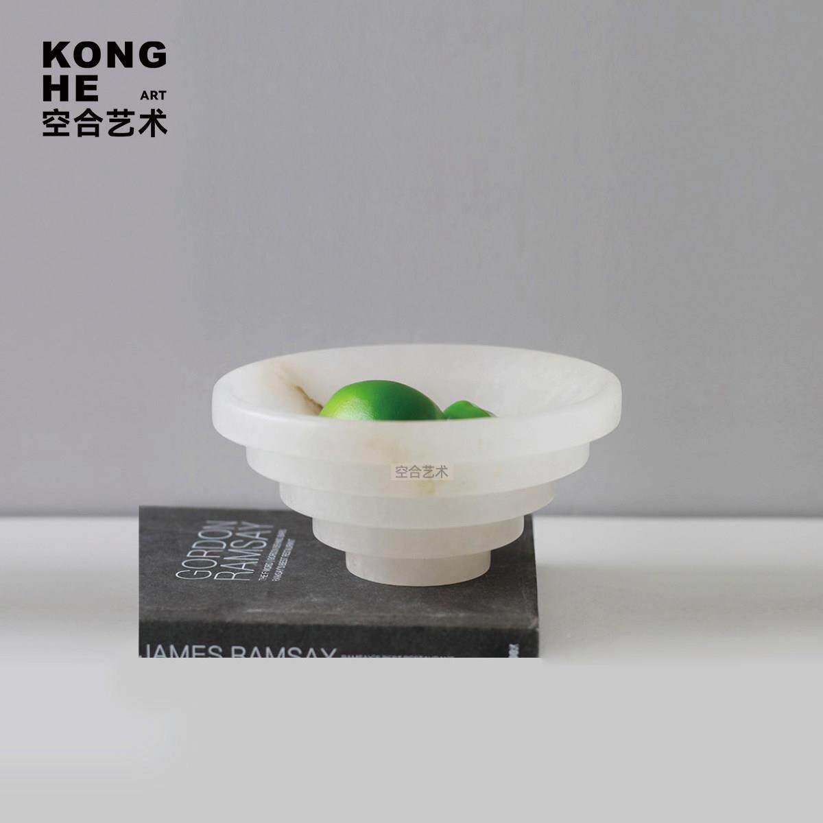 合现代几何雕塑感理石洞石果洽谈桌玄关客厅茶室空盘软大装KJFS26
