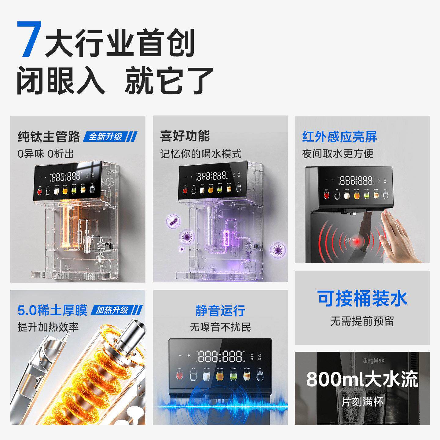 鲸齐管线机纯管路直饮水6机可接用桶装水台式壁挂JQ-A7餐钛边柜家