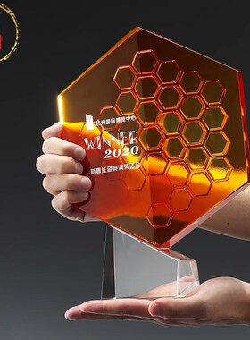 威弗列德新款琉璃奖牌奖盘定制活动颁奖纪念品团队协作蜂巢奖杯