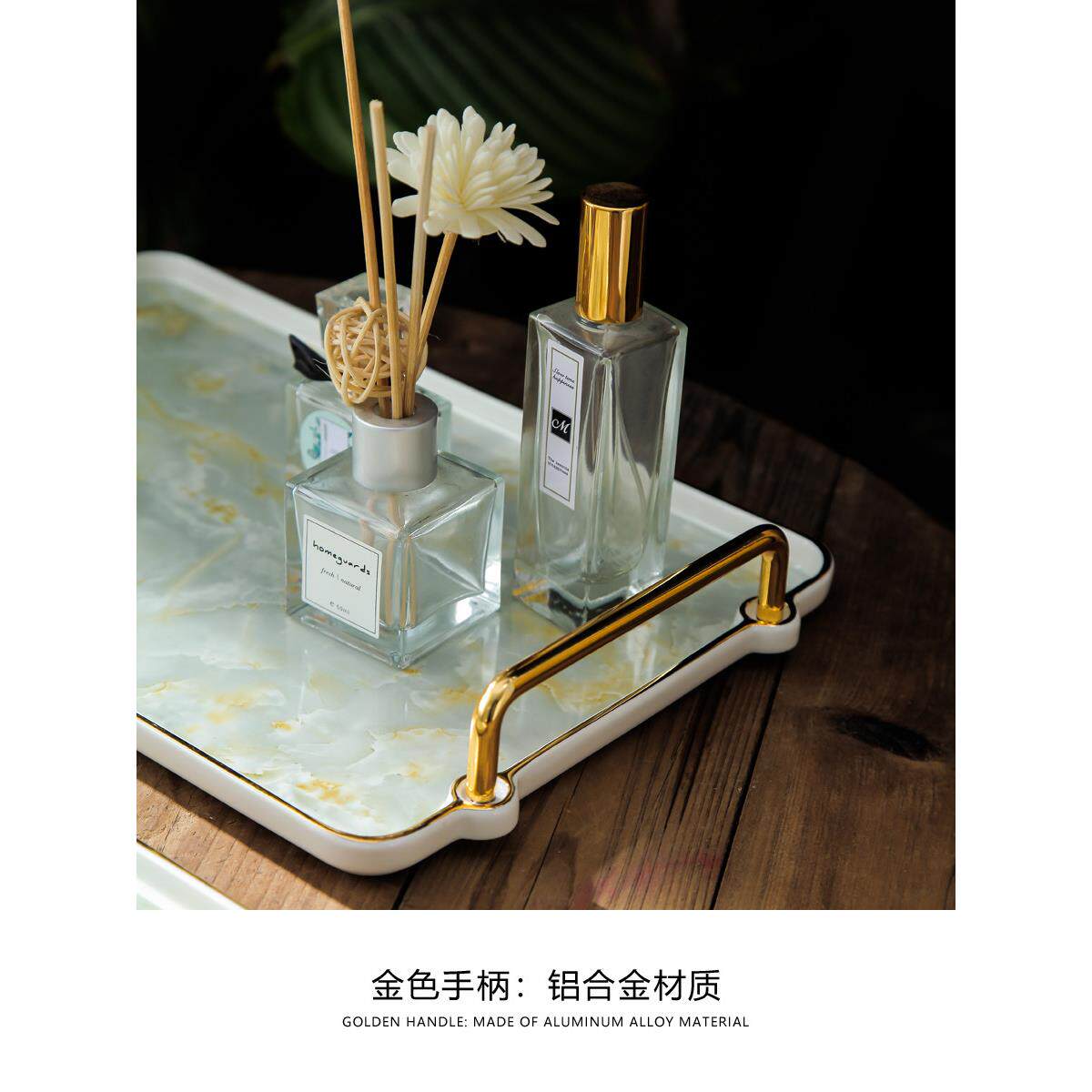 斯堪的纳维茶亚风格创意陶茶盘家庭客厅咖啡HUA桌具收瓷托盘大理