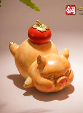 铜摆件《诸事圆满》铜工艺品 桌面客厅玄关家居装饰品铜猪摆件