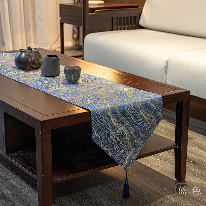 新中式高级感定制双面提花禅意桌旗轻奢茶几餐桌台布电视柜桌垫布