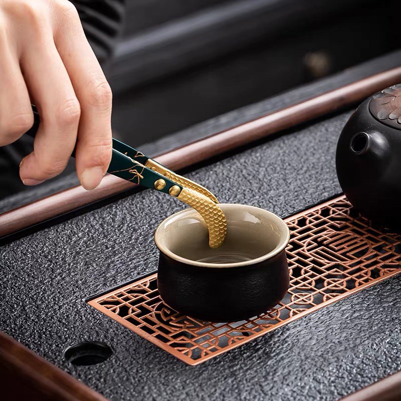 黄铜茶夹功夫茶具配件高档弯茶夹泡茶茶道六君子夹子茶杯镊子