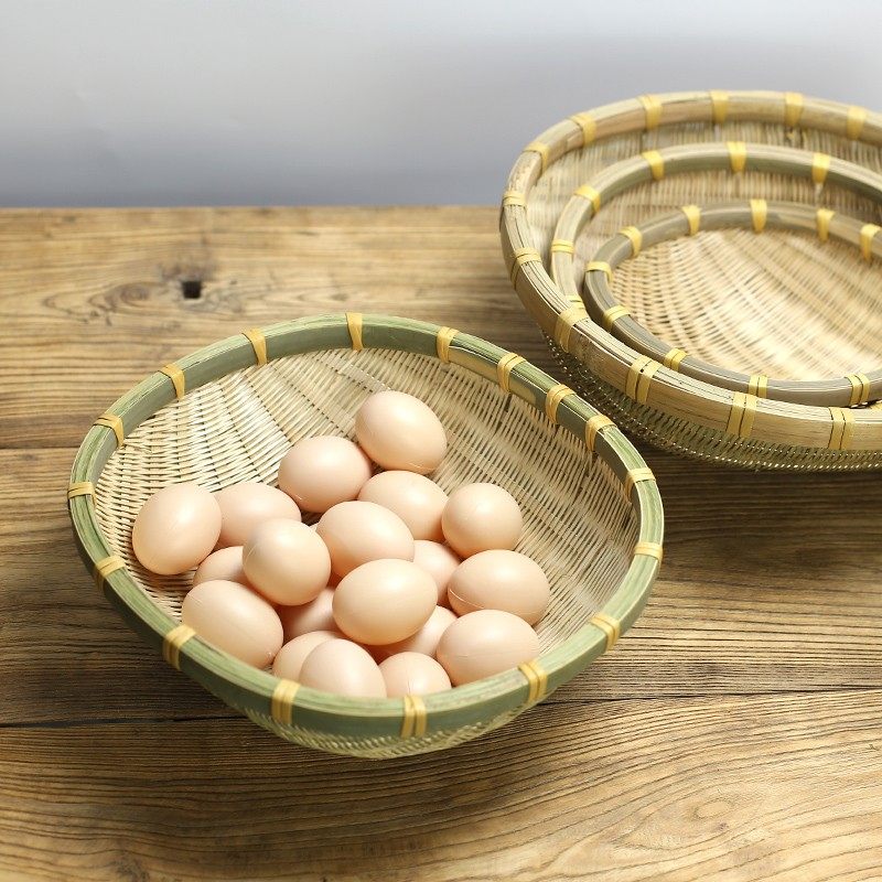 竹青丝簸箕精编圆簸箕特色纯手工水果篮洗菜篮沥水篮馒头筐竹篓,特色手工艺,竹编/竹雕,淘宝优惠券,粉丝福利购,淘宝优惠卷