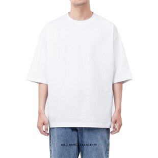 全棉短袖 T恤 加大码 IDLT 白色 重磅 TEE 男女 超宽松大廓形落肩