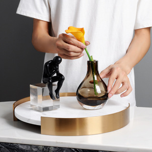 轻奢风大理石金属香薰托盘样板间酒店民宿洗手台餐厅茶几装饰摆件