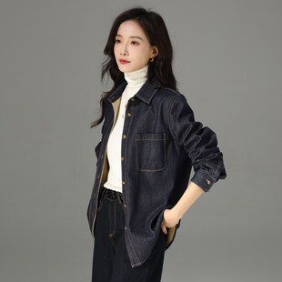 复古加绒加厚牛仔衬衫女秋冬2024年新款冬季休闲衬衣外套宽松上衣