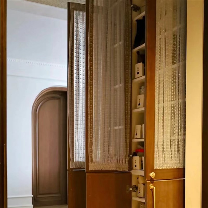 思幔复古蕾丝柜帘柜门帘白色魔术贴免打孔法式田园乡村短帘绷纱帘