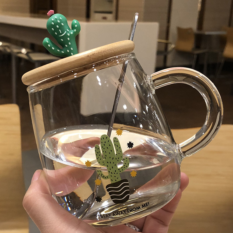 早餐玻璃杯小清新便携水杯子软妹少女日式咖啡杯学生家用带把茶杯