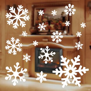 圣诞装饰品雪景装饰品平面泡沫雪花玻璃贴橱窗多叶雪片挂件18片装