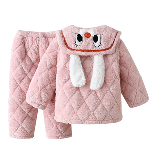 女童珊瑚绒睡衣冬季加厚款可爱超萌套装女孩女宝宝法兰绒家居服冬