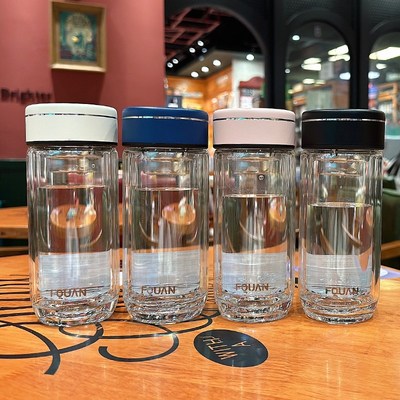 水杯双层玻璃杯男女士高颜值家用隔热防爆泡茶杯办公室茶水分离杯