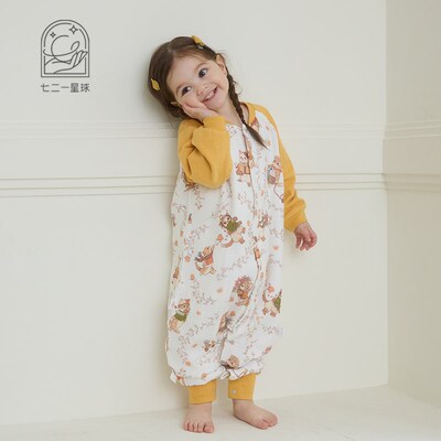 721星球婴幼儿睡袋四层竹棉纱布儿童长袖分腿宝宝防踢被四季通用