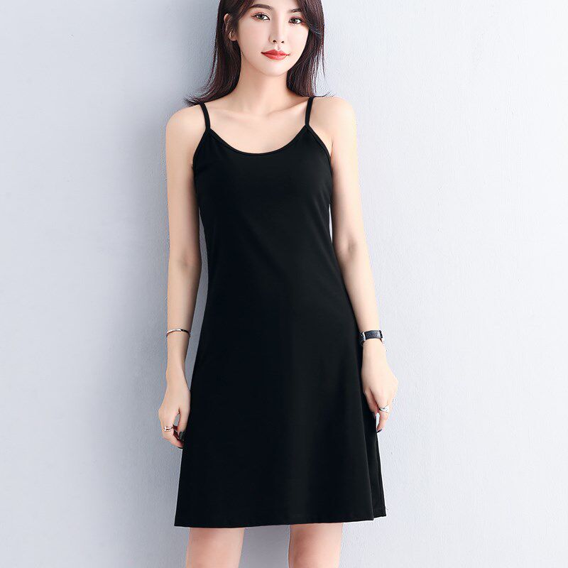 黑色吊带连衣裙女内搭夏季新款性感收腰气质打底a字背心裙中长款