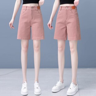 女夏季 阔腿休闲中裤 2024新款 短裤 高腰宽松直筒纯棉工装 牛仔五分裤