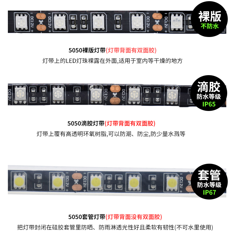led灯带12V黑板防水5050RGB彩色灯条七彩爆闪变色汽车装饰软灯条
