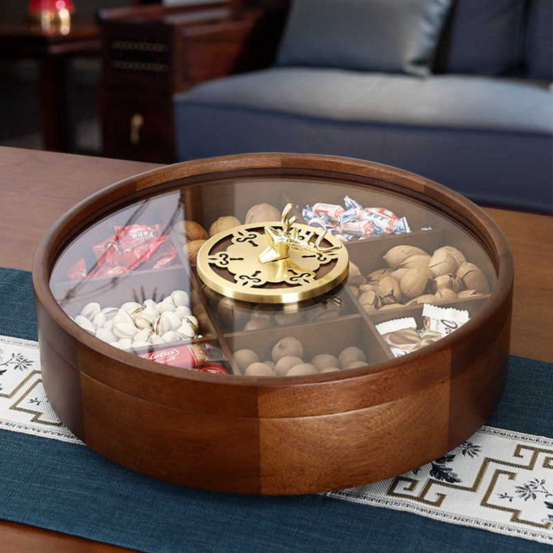 九宫格超大容量零食糖果盒客厅家用实木坚果干果收纳盒茶几水果盘