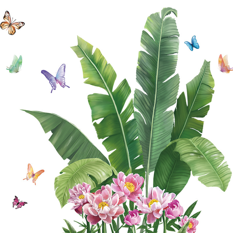 鲜花芭蕉叶门贴玄关走廊装饰进门墙壁贴画墙贴纸墙面自粘卧室温馨,家居饰品,软装墙贴,淘宝优惠券,粉丝福利购,淘宝优惠卷